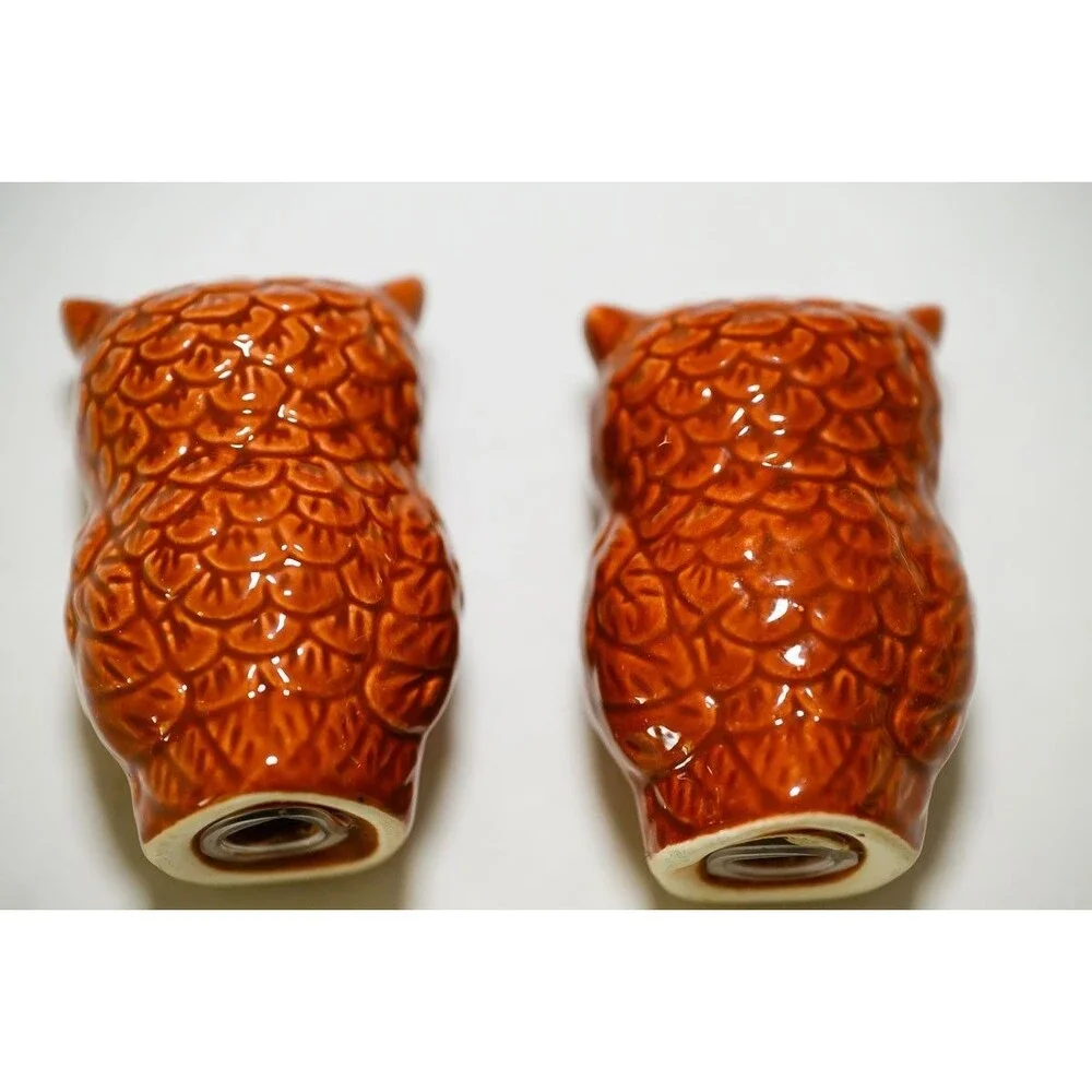 Owl salt and Pepper Shakers Vintage brown Small